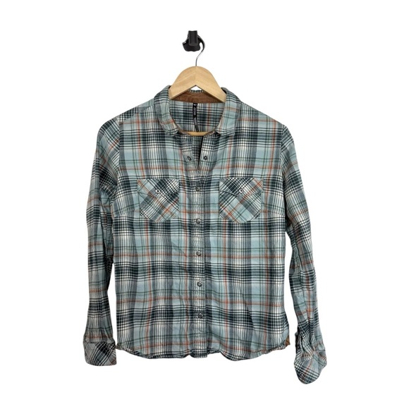 Kuhl Women’s Tess Snap Plaid Flannel in Green/Orange Size S - Picture 2 of 11